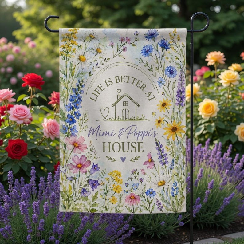 Personalized Floral Nana Grammy Grandmother Garden Flag, Mother's Day Gift