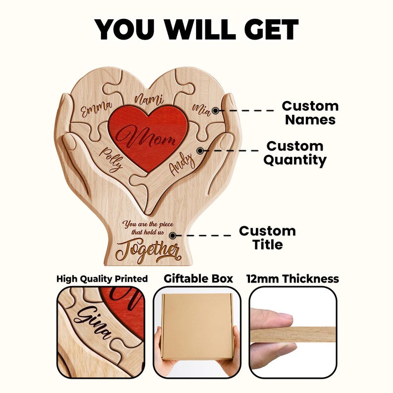 Personalized You Are The Piece That Holds Us Together Wooden Puzzle Sign