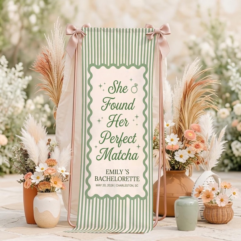 Personalized Matcha Bachelorette Banner, Custom Cotton Wall Hanging Tapestry, Bridal Shower Decor