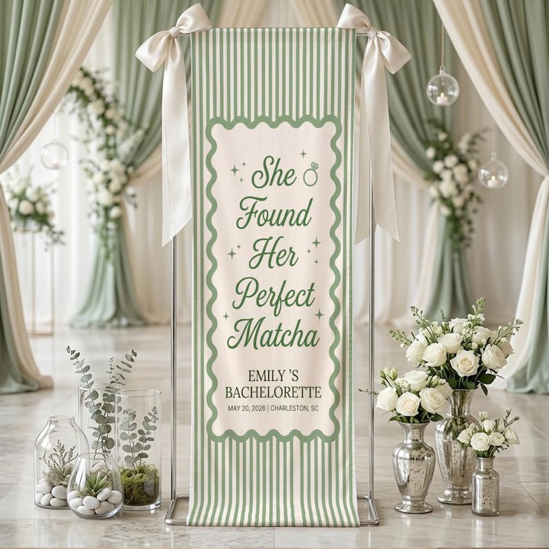 Personalized Matcha Bachelorette Banner, Custom Cotton Wall Hanging Tapestry, Bridal Shower Decor