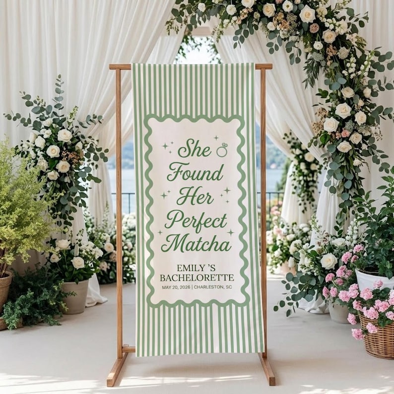 Personalized Matcha Bachelorette Banner, Custom Cotton Wall Hanging Tapestry, Bridal Shower Decor