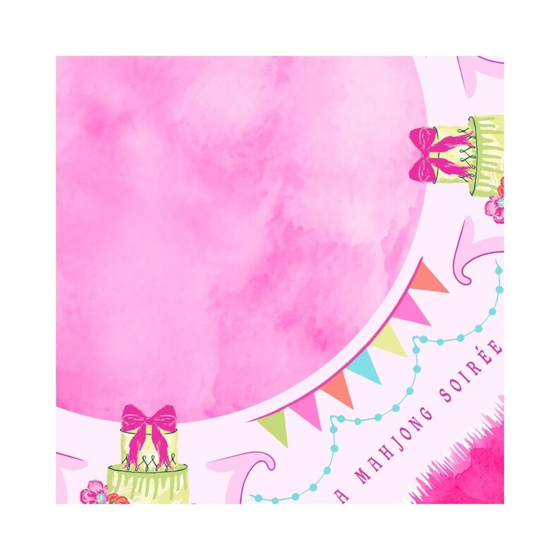 A Mahjong Soirée Mat, Pink Celebration Mahjong Mat, Birthday, Bridal Shower, Girls Night Mahjong Table Decor