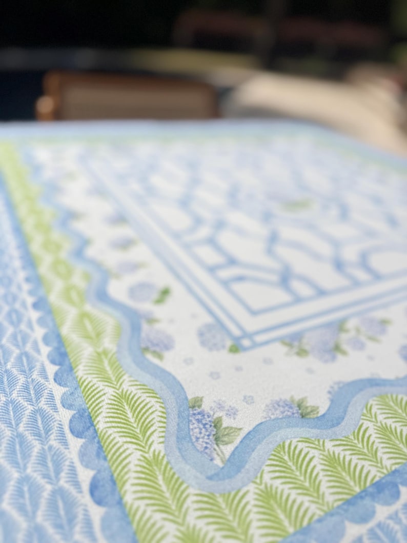 House of Hydrangea Mahjong Mat, Blue & White Mahjong Mat, Coastal Mahjong Table Mat, Grandmillennial Decor
