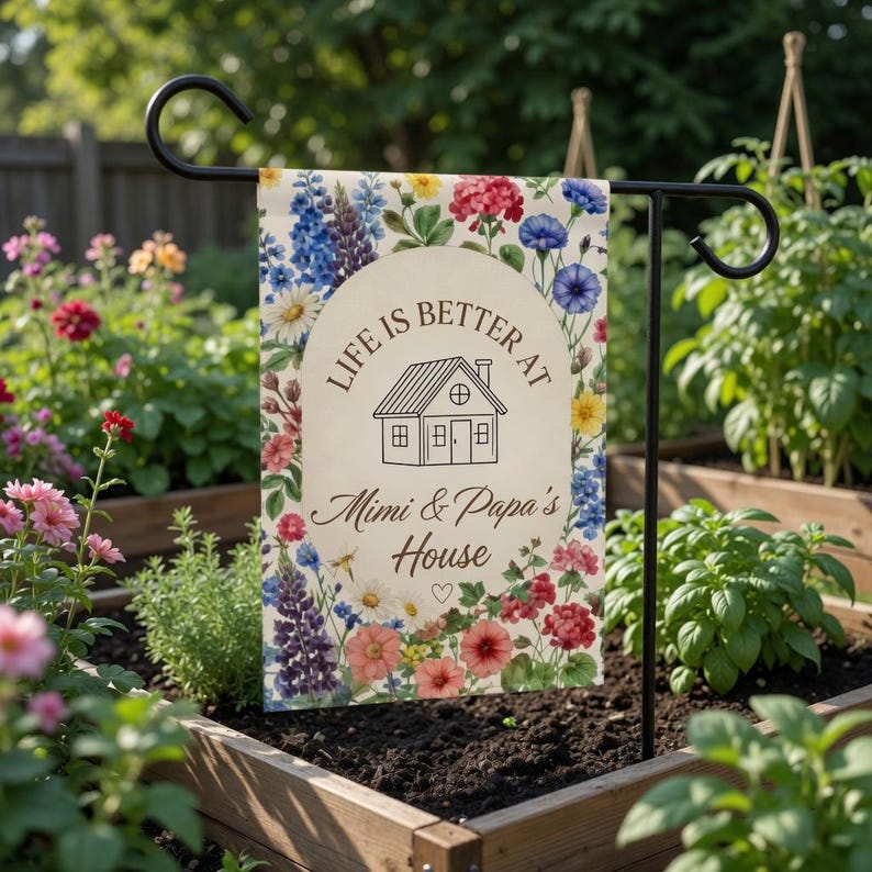 Personalized Floral Nana Grammy Grandmother Garden Flag, Mother's Day Gift