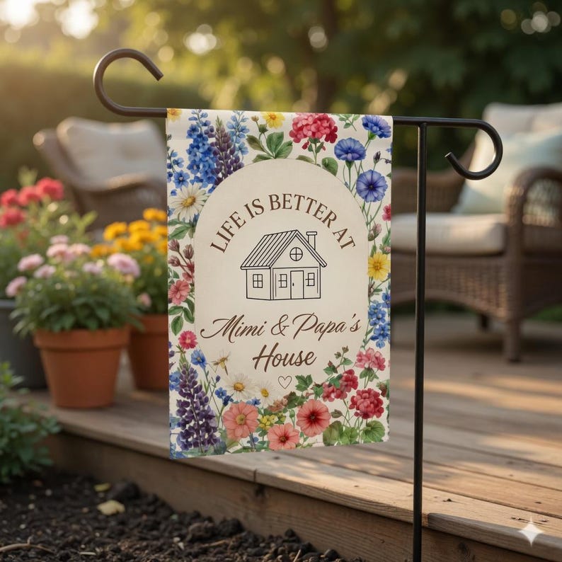 Personalized Floral Nana Grammy Grandmother Garden Flag, Mother's Day Gift