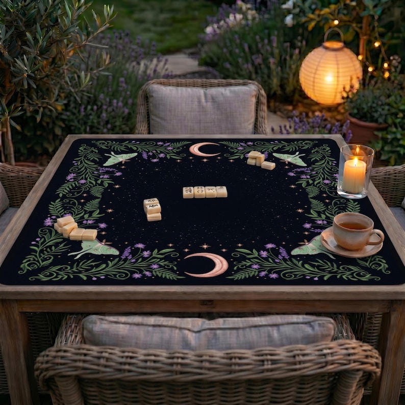 Witchy Botanical Mahjong Mat, Roll Up Mat with Bag, Mahjong Gift for Her, Game Night Gift