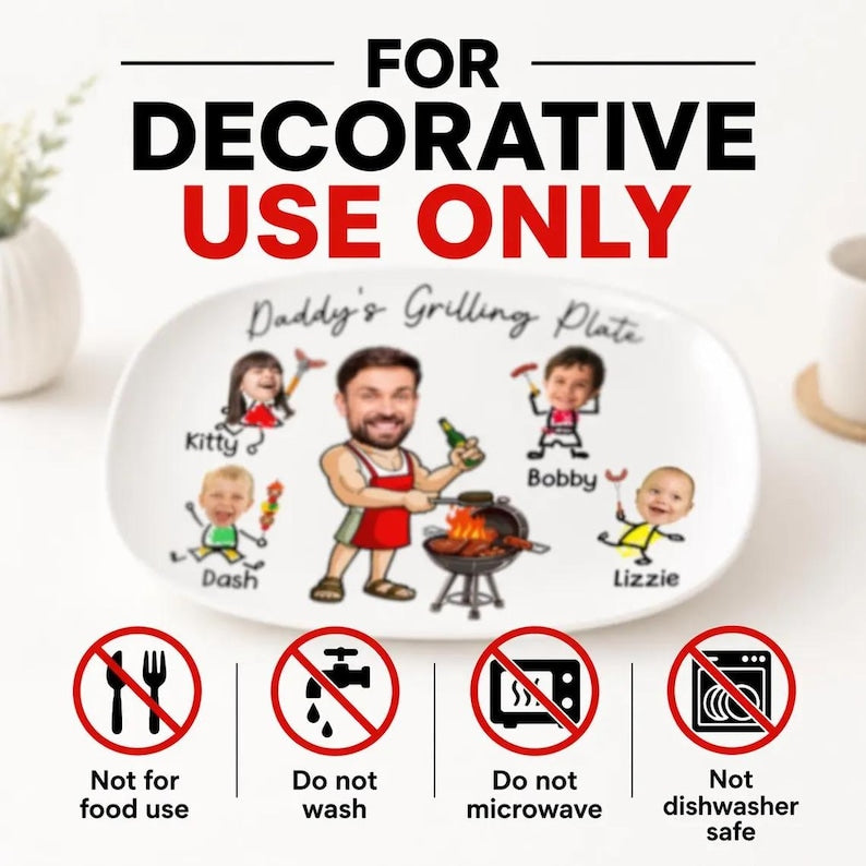 Personalized Grilling Platter with Kids Faces, Custom BBQ Grilling With Daddy Plate
