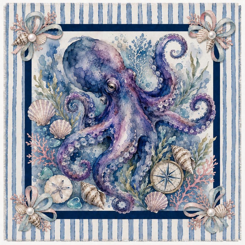 Starfish Seashell Mahjong Mat, Beach Design Game Mat for Ocean Lovers