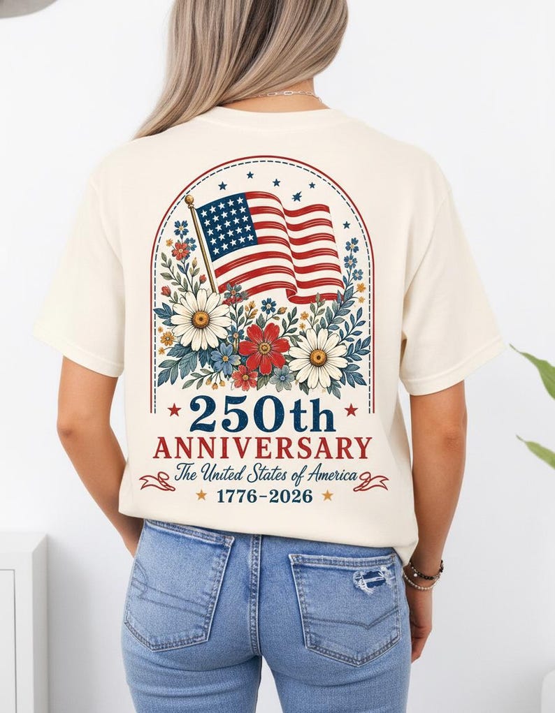 USA 250th Anniversary Shirt, Floral American Tee, Semiquincentennial 4th of July