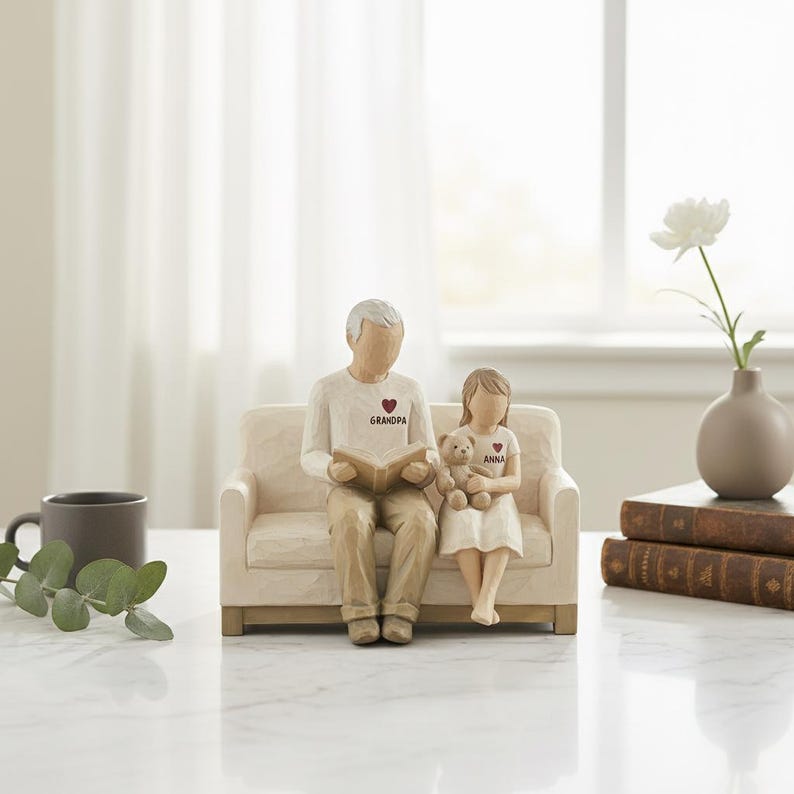 Personalized Grandpa and Grandchild 2D Flat Wooden Block, Father's Day Gift