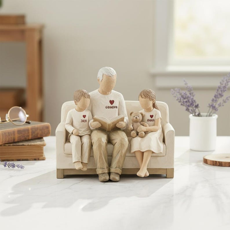 Personalized Grandpa and Grandchild 2D Flat Wooden Block, Father's Day Gift