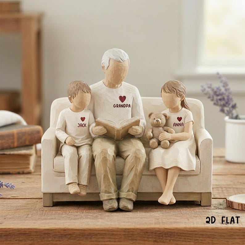 Personalized Grandpa and Grandchild 2D Flat Wooden Block, Father's Day Gift