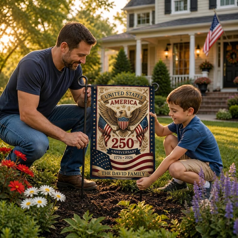 Custom America 250th Anniversary Garden Flag, 1776-2026 Semiquincentennial Decor