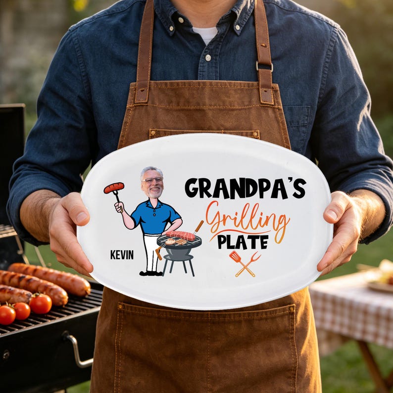 Personalized Dad's Photo Grilling Plate, BBQ Gift, Grill Master Daddy