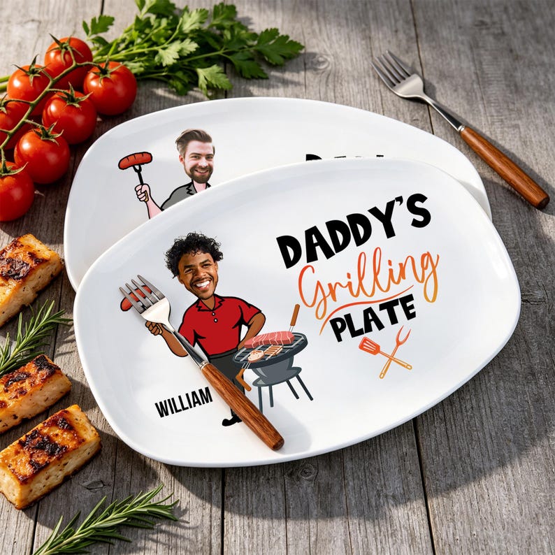 Personalized Dad's Photo Grilling Plate, BBQ Gift, Grill Master Daddy
