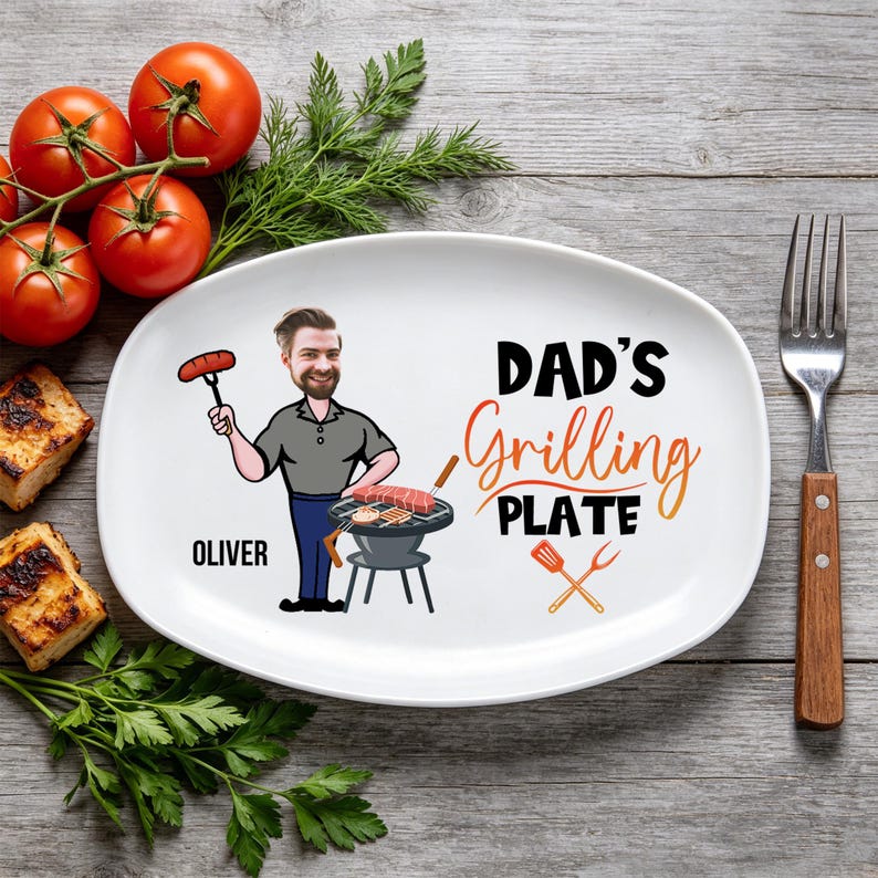 Personalized Dad's Photo Grilling Plate, BBQ Gift, Grill Master Daddy