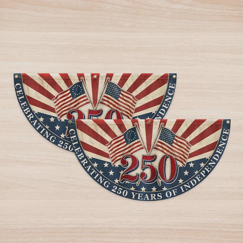 250th Anniversary American Fan Flag, Retro 250 Years of Independence Patriotic Bunting Flag