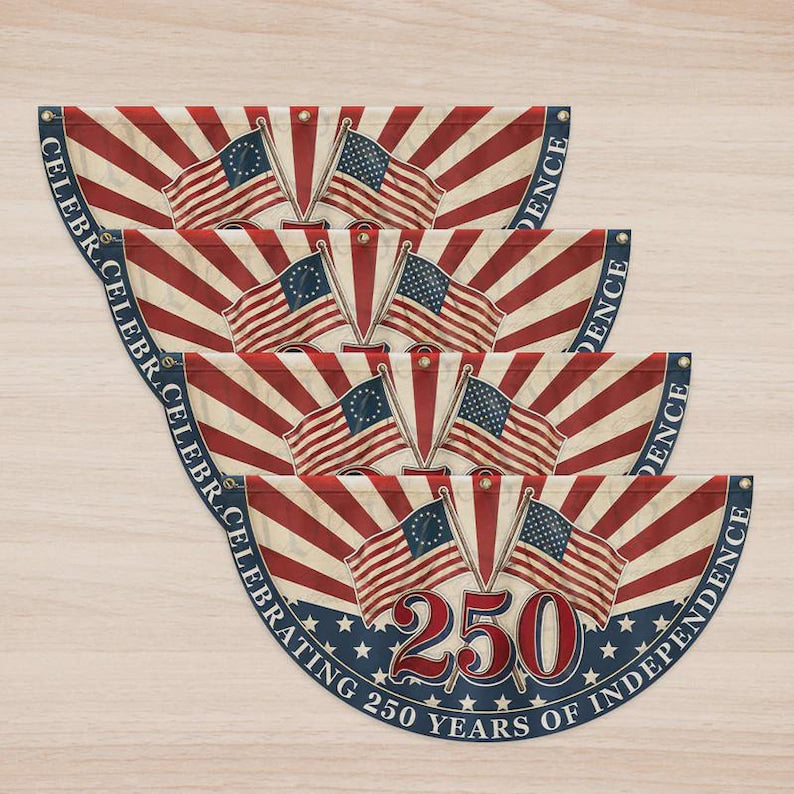 250th Anniversary American Fan Flag, Retro 250 Years of Independence Patriotic Bunting Flag