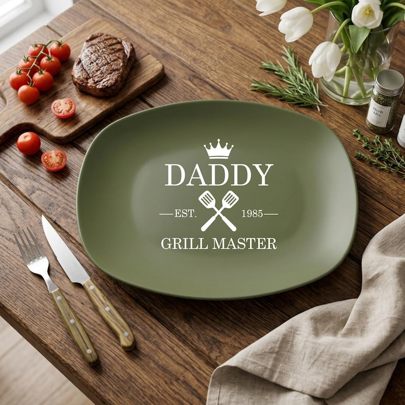 Personalized Daddy Grill Master Platter, Custom Established Year BBQ Plate