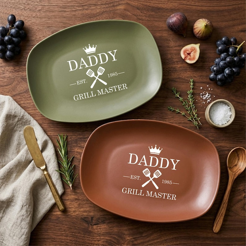 Personalized Daddy Grill Master Platter, Custom Established Year BBQ Plate