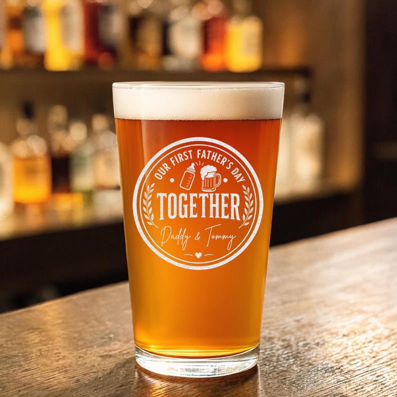 Personalized First Father's Day Pint Glass, New Dad Gift, Newborn Gift