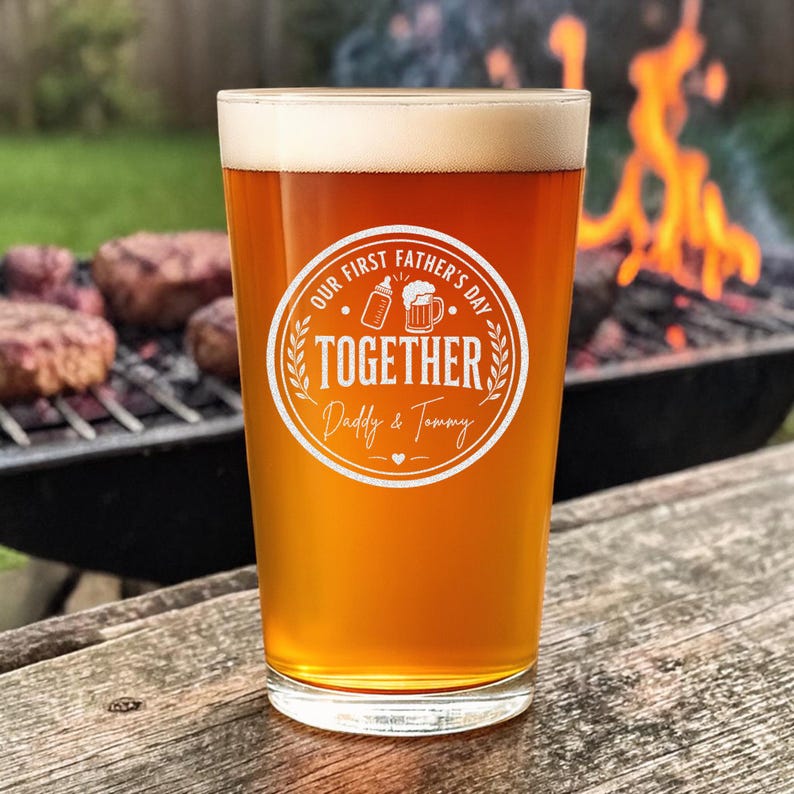 Personalized First Father's Day Pint Glass, New Dad Gift, Newborn Gift
