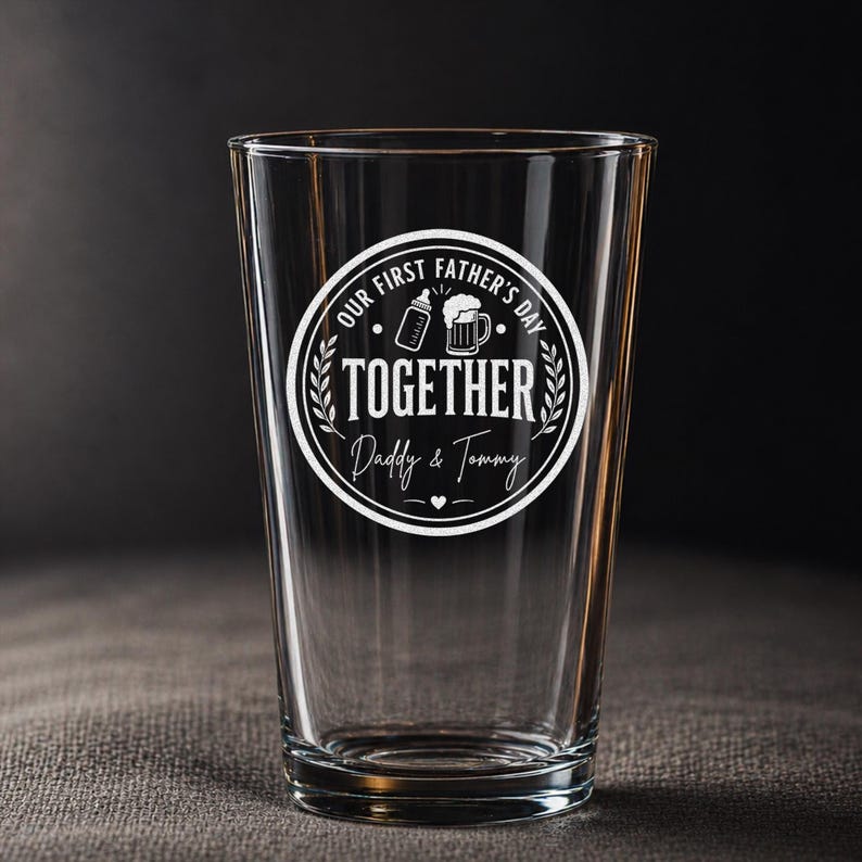 Personalized First Father's Day Pint Glass, New Dad Gift, Newborn Gift