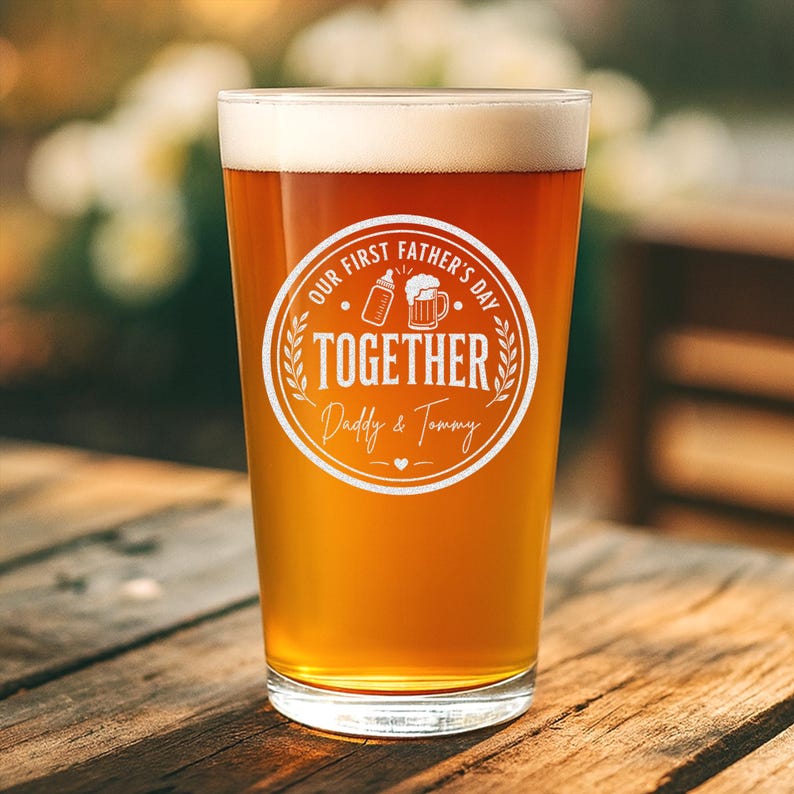 Personalized First Father's Day Pint Glass, New Dad Gift, Newborn Gift
