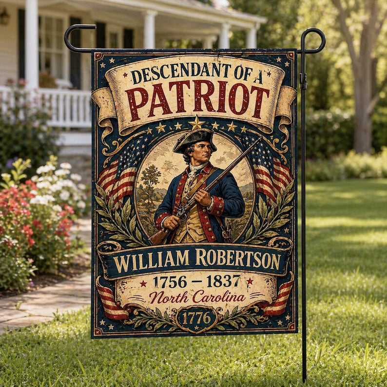 Personalized Patriot Descendant Garden Flag, Custom Revolutionary War Ancestor Garden Flag