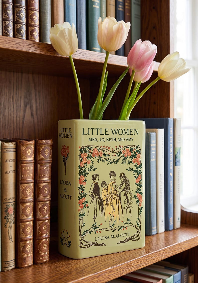 Little Women Ceramic Book Vase, Classic Novel Flower Vase, Literary Home Decor