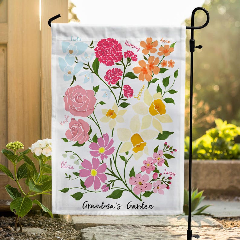 Personalized Grandma's Garden Flag, Birth Flower Family Gift for Mom