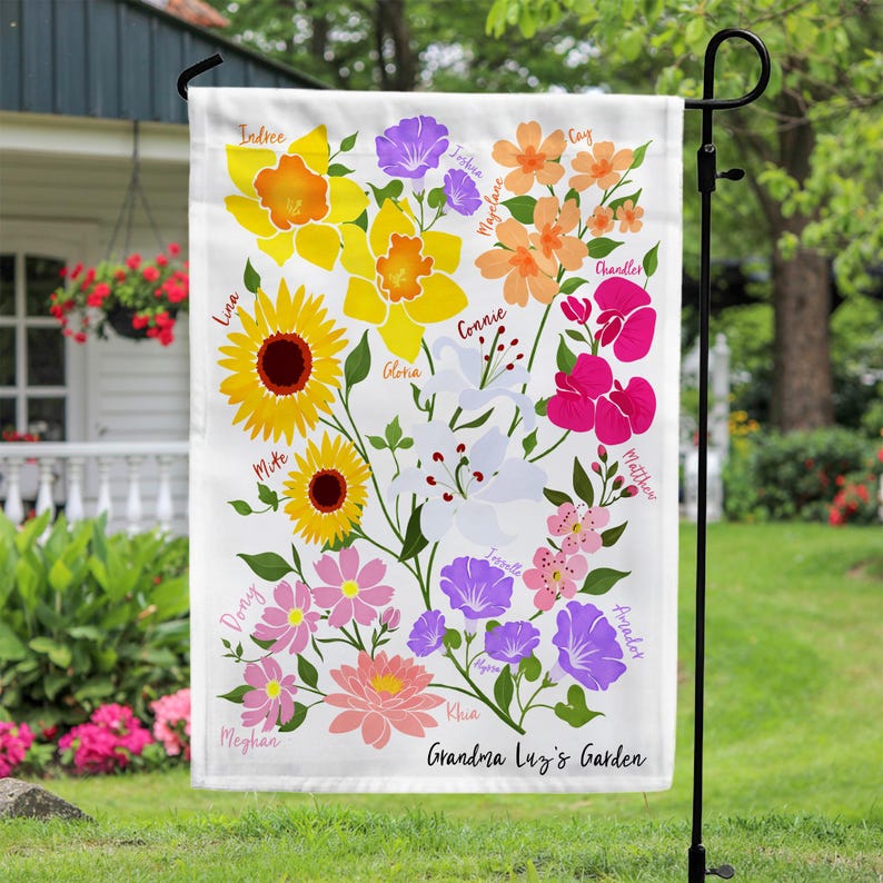 Personalized Grandma's Garden Flag, Birth Flower Family Gift for Mom