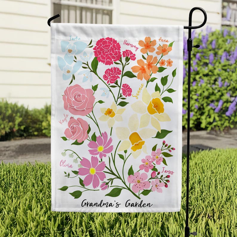 Personalized Grandma's Garden Flag, Birth Flower Family Gift for Mom