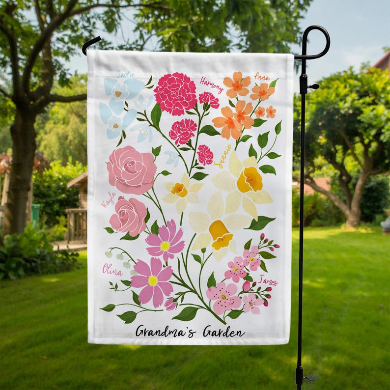 Personalized Grandma's Garden Flag, Birth Flower Family Gift for Mom