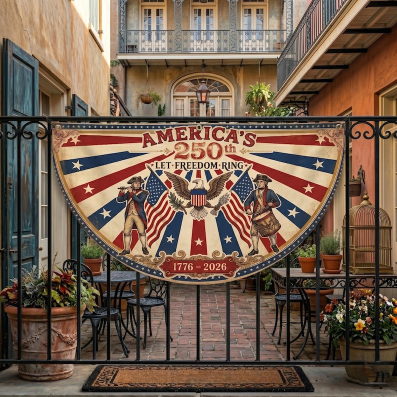 America 250th Anniversary Patriotic Bunting Banner,1776 2026 Let Freedom Semi-Circular Flag