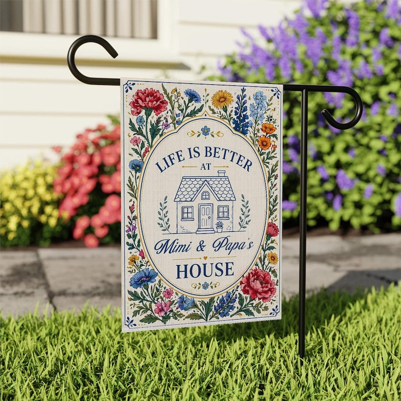 Personalized Garden Flag Custom Grandparents Name Floral Welcome Flag