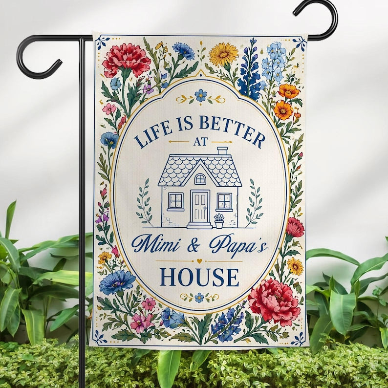Personalized Garden Flag Custom Grandparents Name Floral Welcome Flag