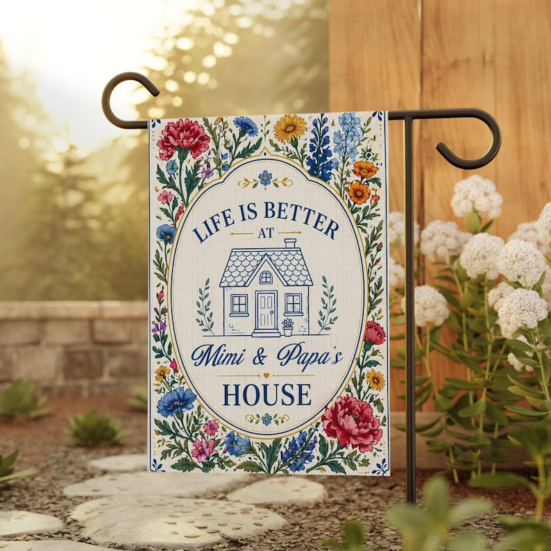 Personalized Garden Flag Custom Grandparents Name Floral Welcome Flag