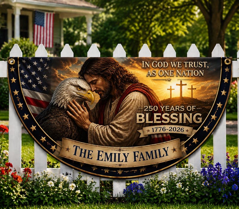 Personalized Christian USA Banner, In God We Trust Patriotic Flag, 1776-2026 Independence Day