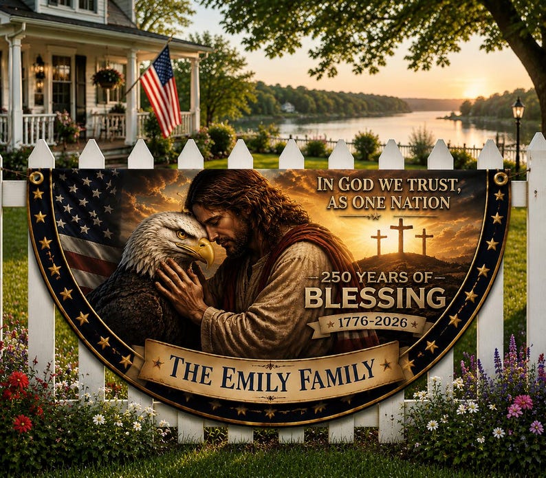 Personalized Christian USA Banner, In God We Trust Patriotic Flag, 1776-2026 Independence Day