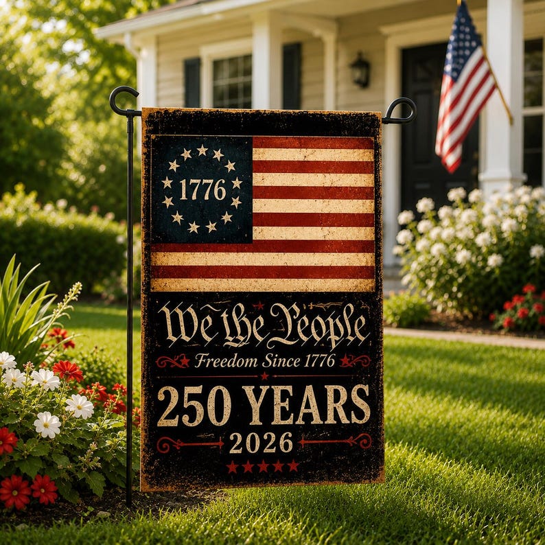 Vintage USA We The People Garden Flag, 4th of July Freedom Since 1776 Garden Decor