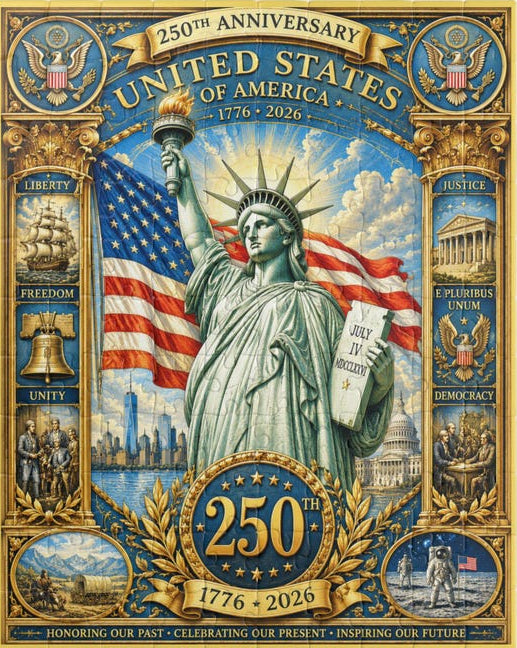 Statue of Liberty 250th Anniversary Puzzle | USA Flag Historical Collage 1776-2026