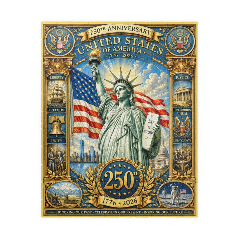 Statue of Liberty 250th Anniversary Puzzle | USA Flag Historical Collage 1776-2026