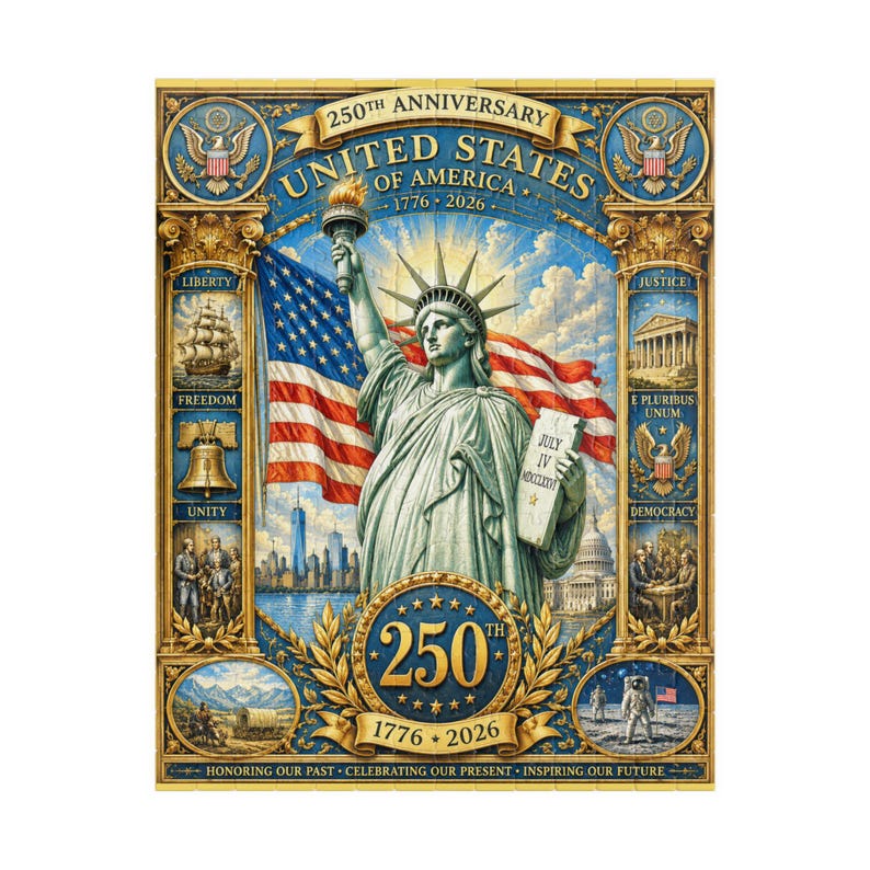 Statue of Liberty 250th Anniversary Puzzle | USA Flag Historical Collage 1776-2026