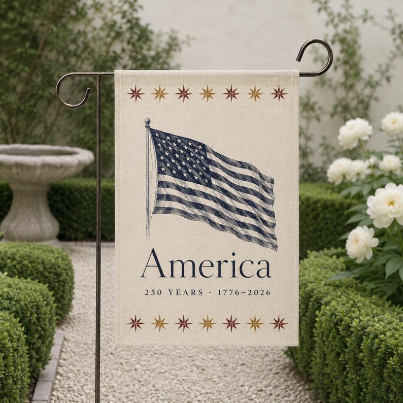 USA 250 Years Garden Flag, Rustic Farmhouse Patriotic Yard Banner
