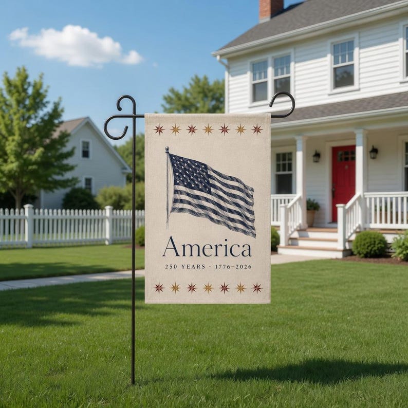 USA 250 Years Garden Flag, Rustic Farmhouse Patriotic Yard Banner