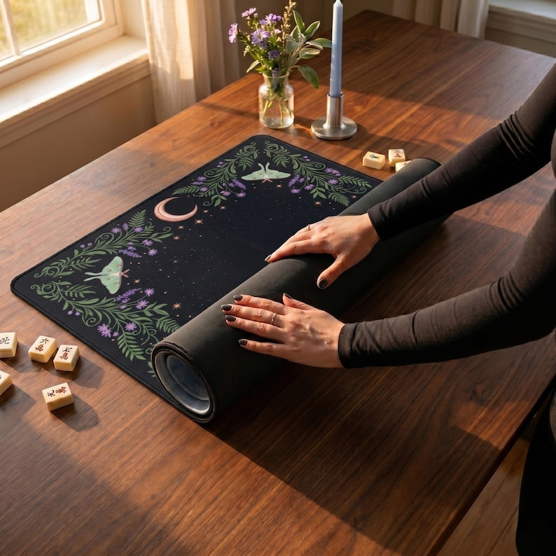 Witchy Botanical Mahjong Mat, Roll Up Mat with Bag, Mahjong Gift for Her, Game Night Gift