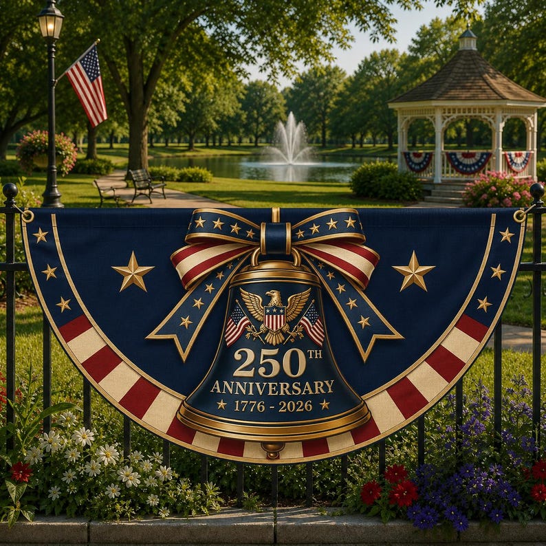 USA 250th Anniversary Liberty Bell Banner, Patriotic 1776 2026 Semiquincentennial Flag