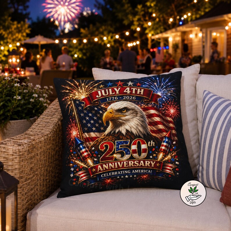 USA 250th Birthday Pillows | July 4th Firework Decor Bald Eagle Throw America 250