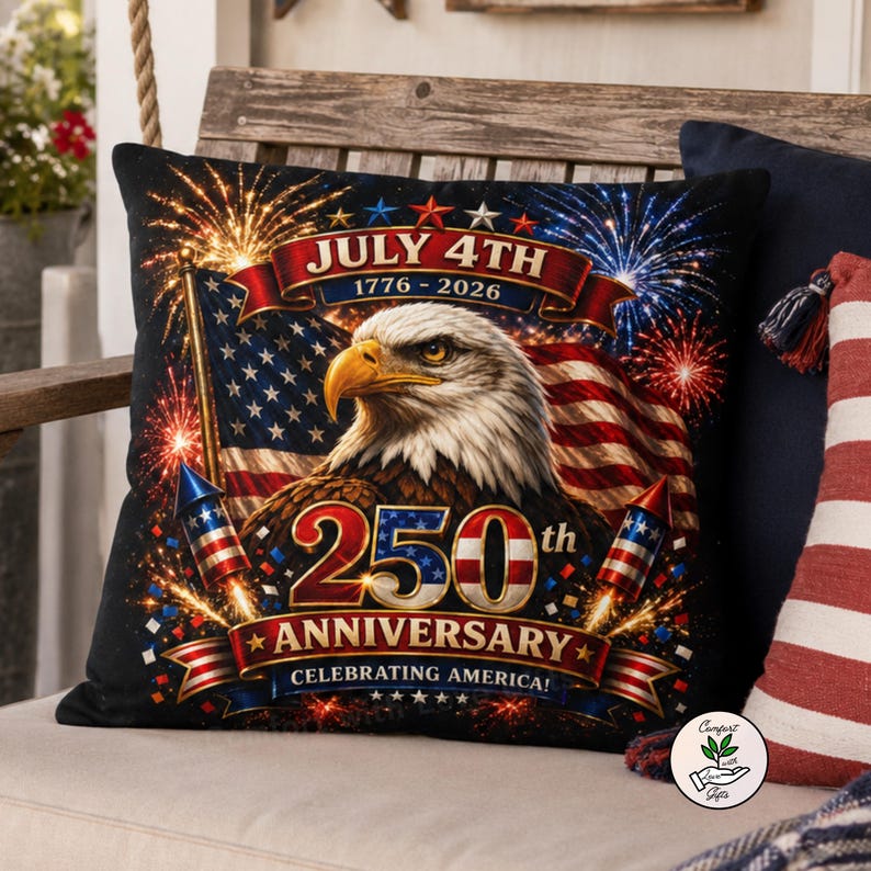 USA 250th Birthday Pillows | July 4th Firework Decor Bald Eagle Throw America 250